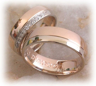 IM341 two tone wedding rings set polished