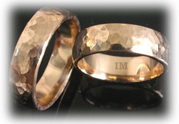 IM346 vintage wedding rings hammered yellow gold unique