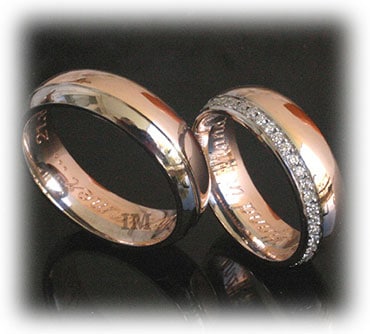 IM350 two tone wedding rings rose gold polished