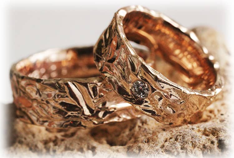 Diamond Wedding Rings FT223 Hammered Rose Gold 14ct 1 