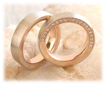 IM317 two tone wedding bands rose gold matted